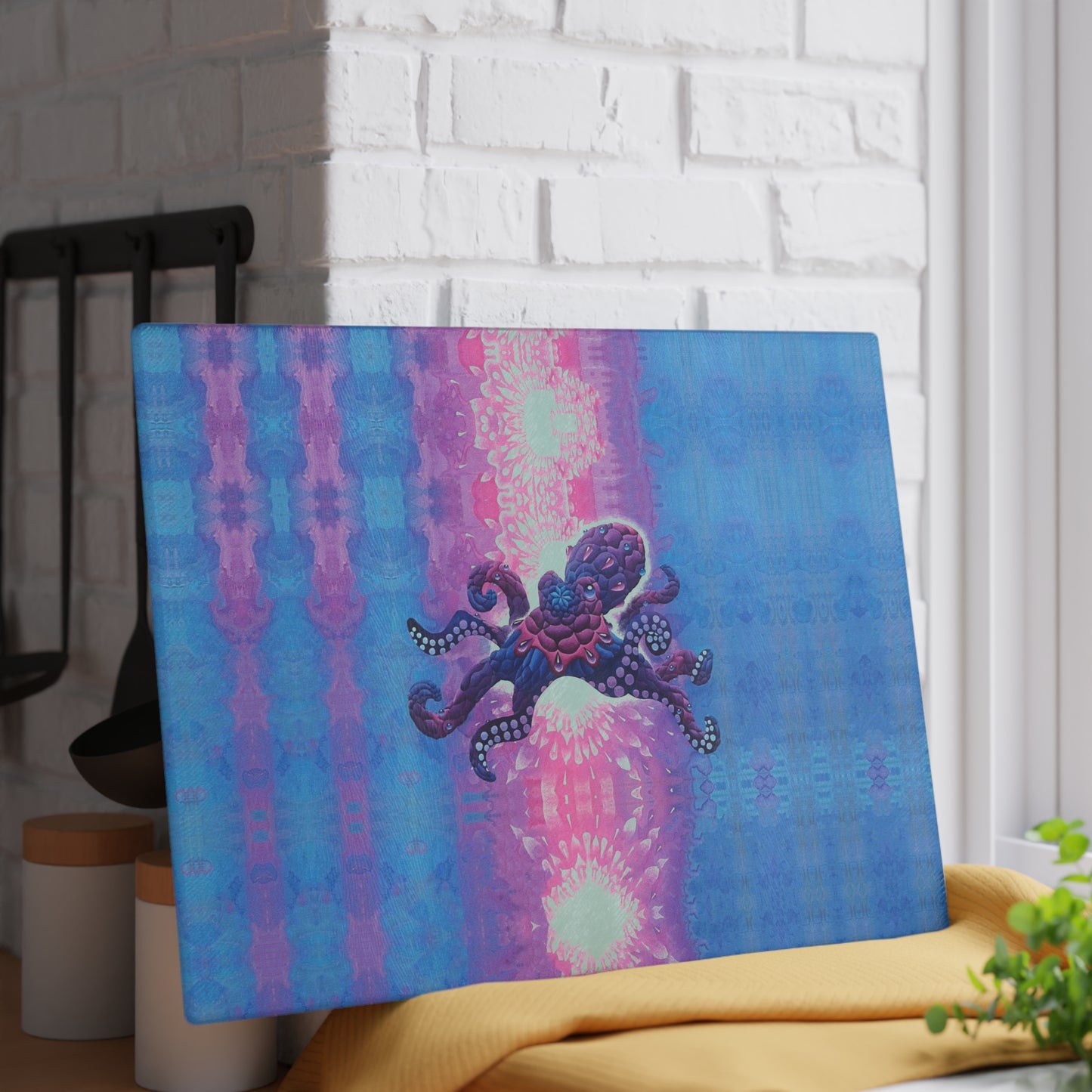 Technicolor Octopus Glass Cutting Board