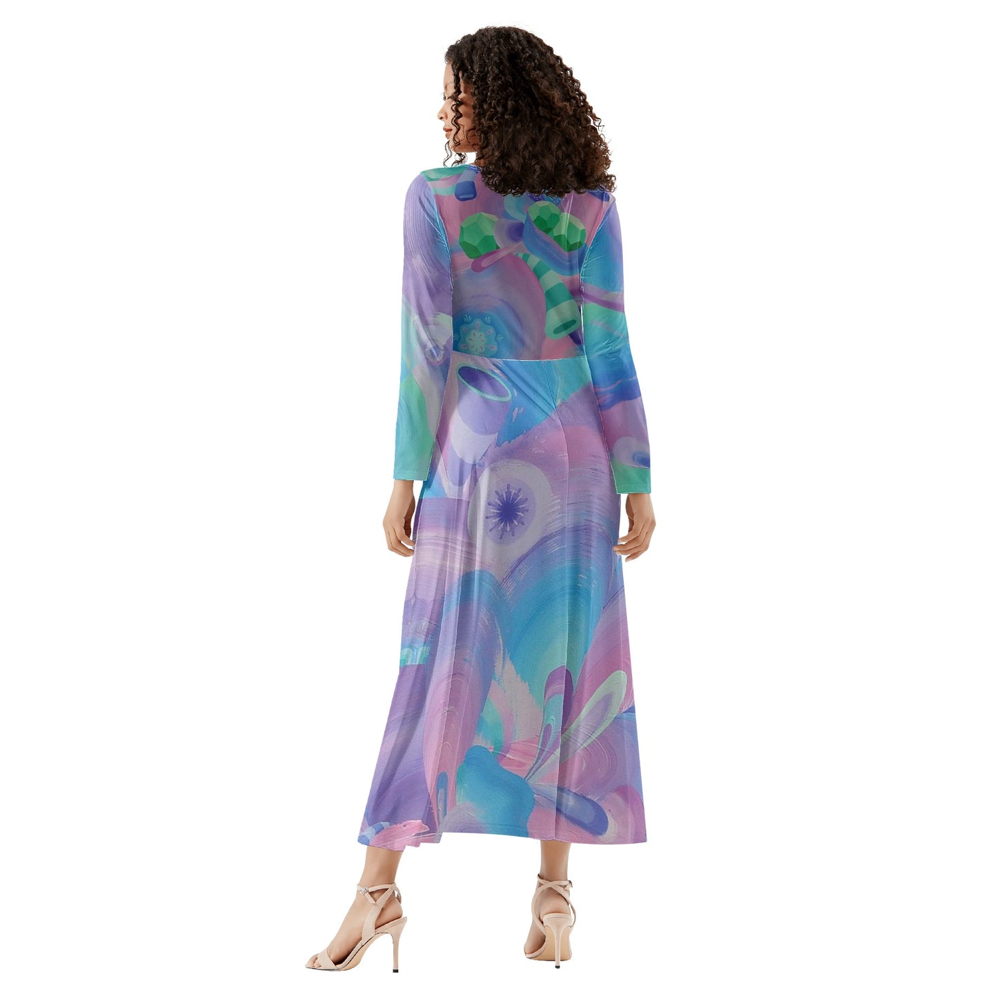 Purple Pupil Eater Long Sleeves Flowy Long Dresses