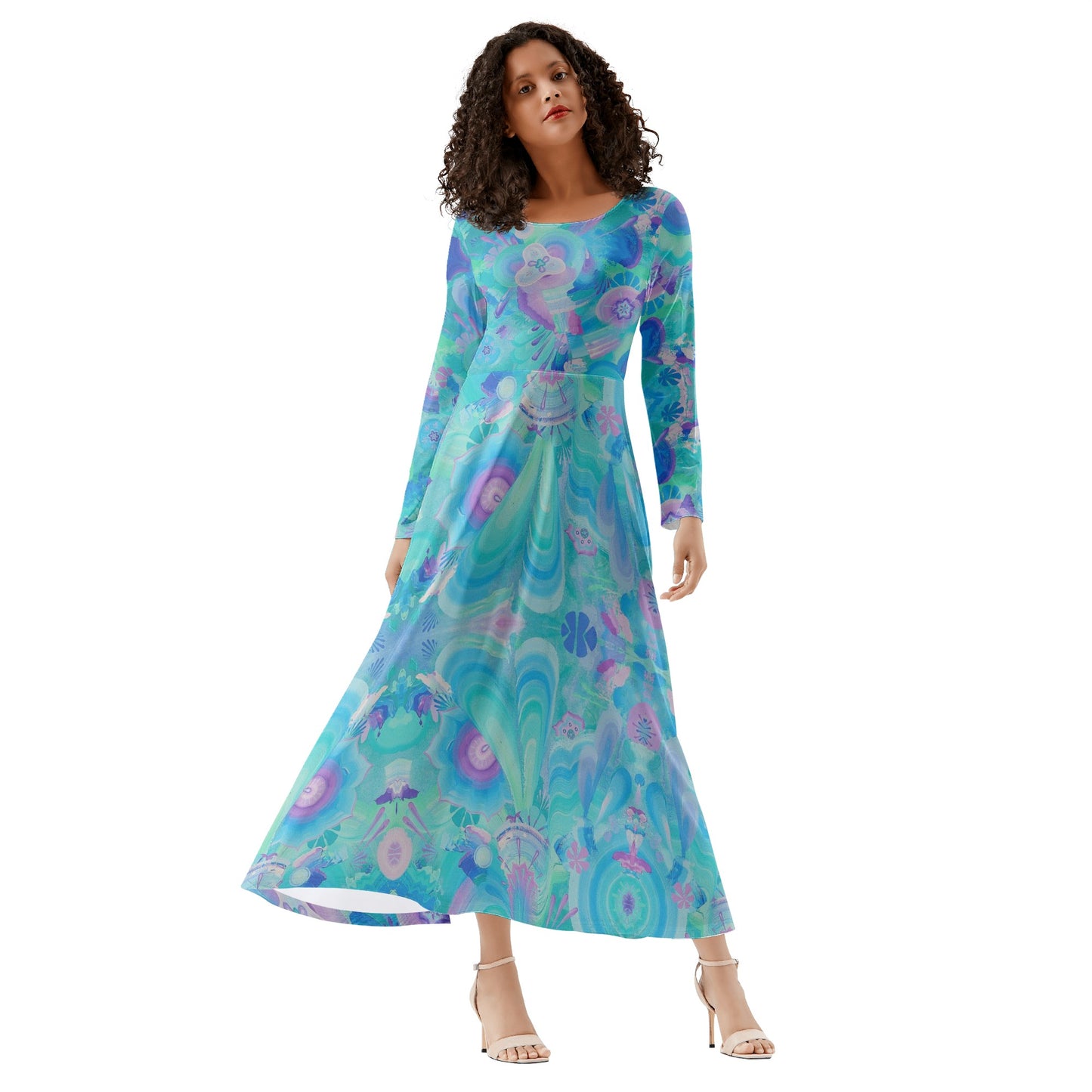 Atmospheric Mycelium Long Sleeves Flowy Long Dresses