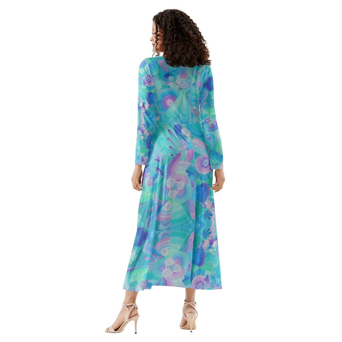 Atmospheric Mycelium Long Sleeves Flowy Long Dresses