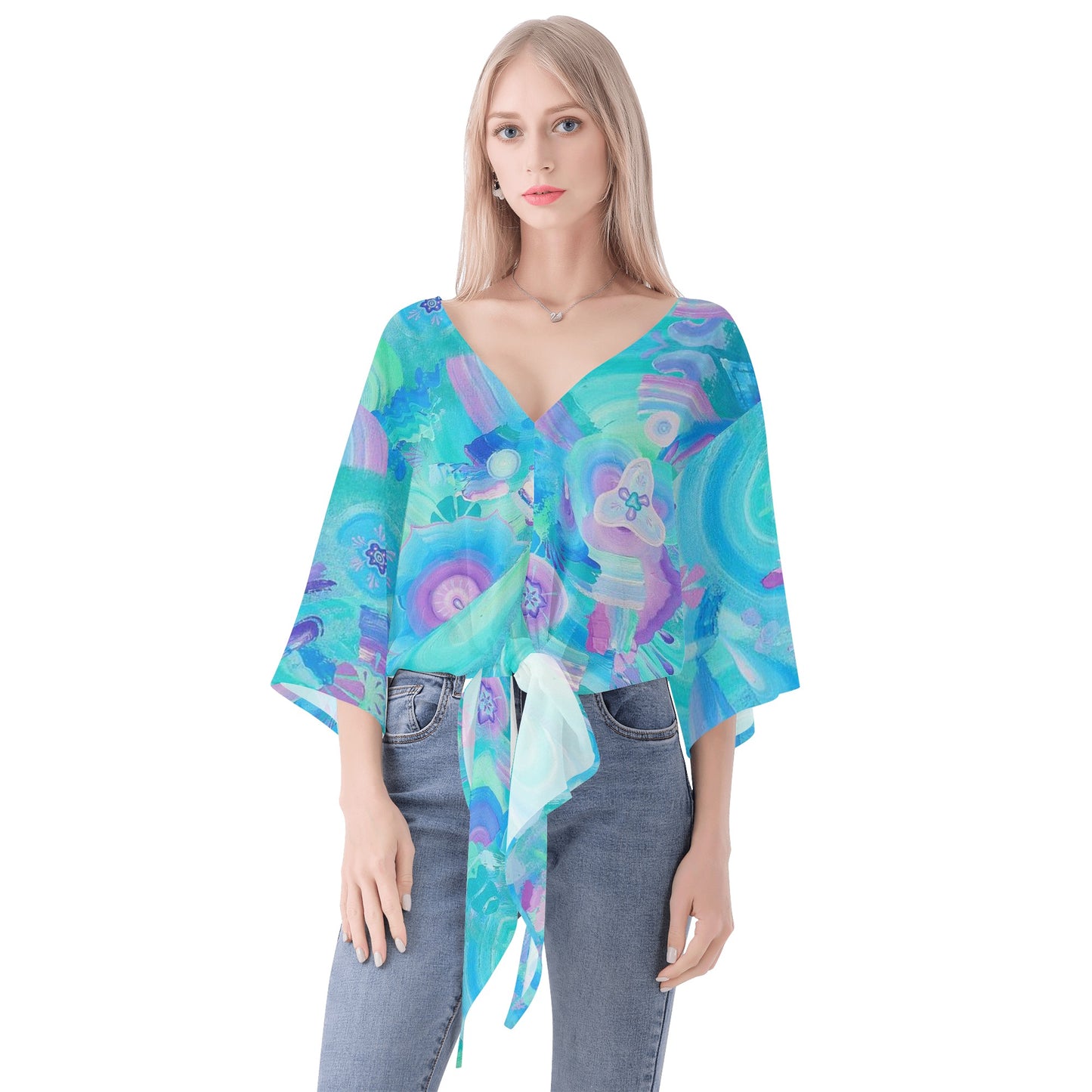 Atmospheric Mycelium V-neck Chiffon Blouse