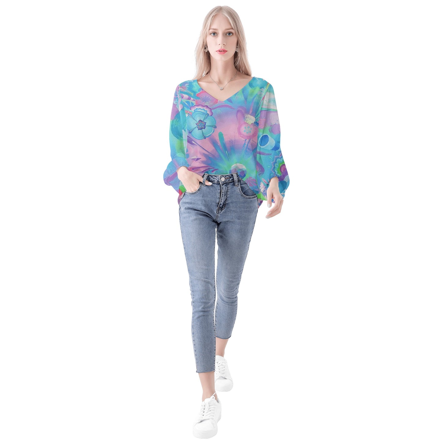 Big Bangarang Puffy Long-sleeve Chiffon Blouse