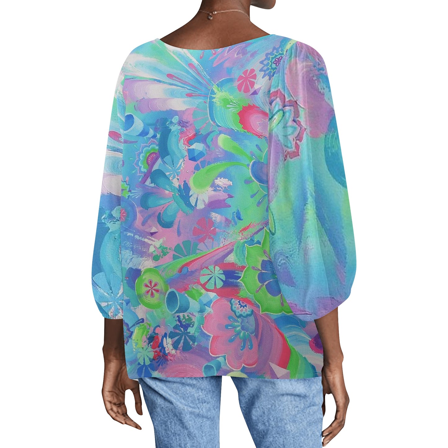Big Bangarang Puffy Long-sleeve Chiffon Blouse