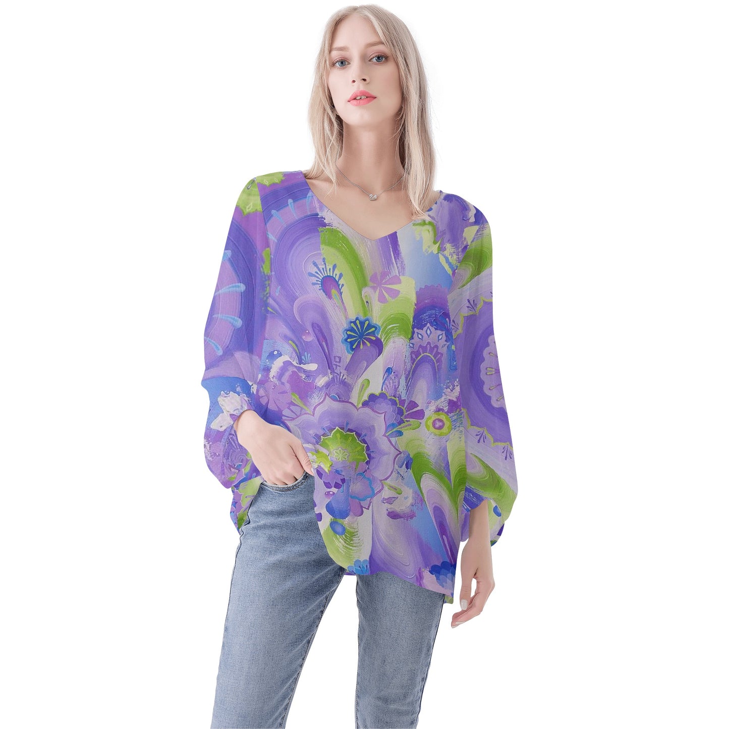 Moon Portal Puffy Long-sleeve Chiffon Blouse