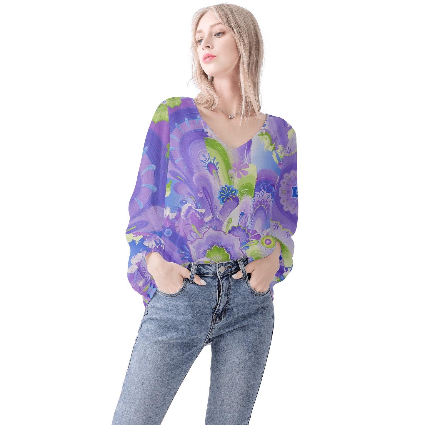 Moon Portal Puffy Long-sleeve Chiffon Blouse