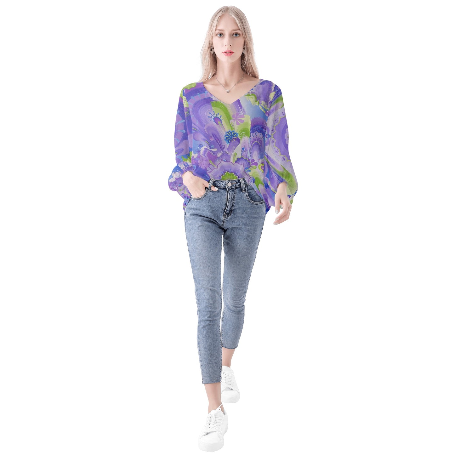 Moon Portal Puffy Long-sleeve Chiffon Blouse