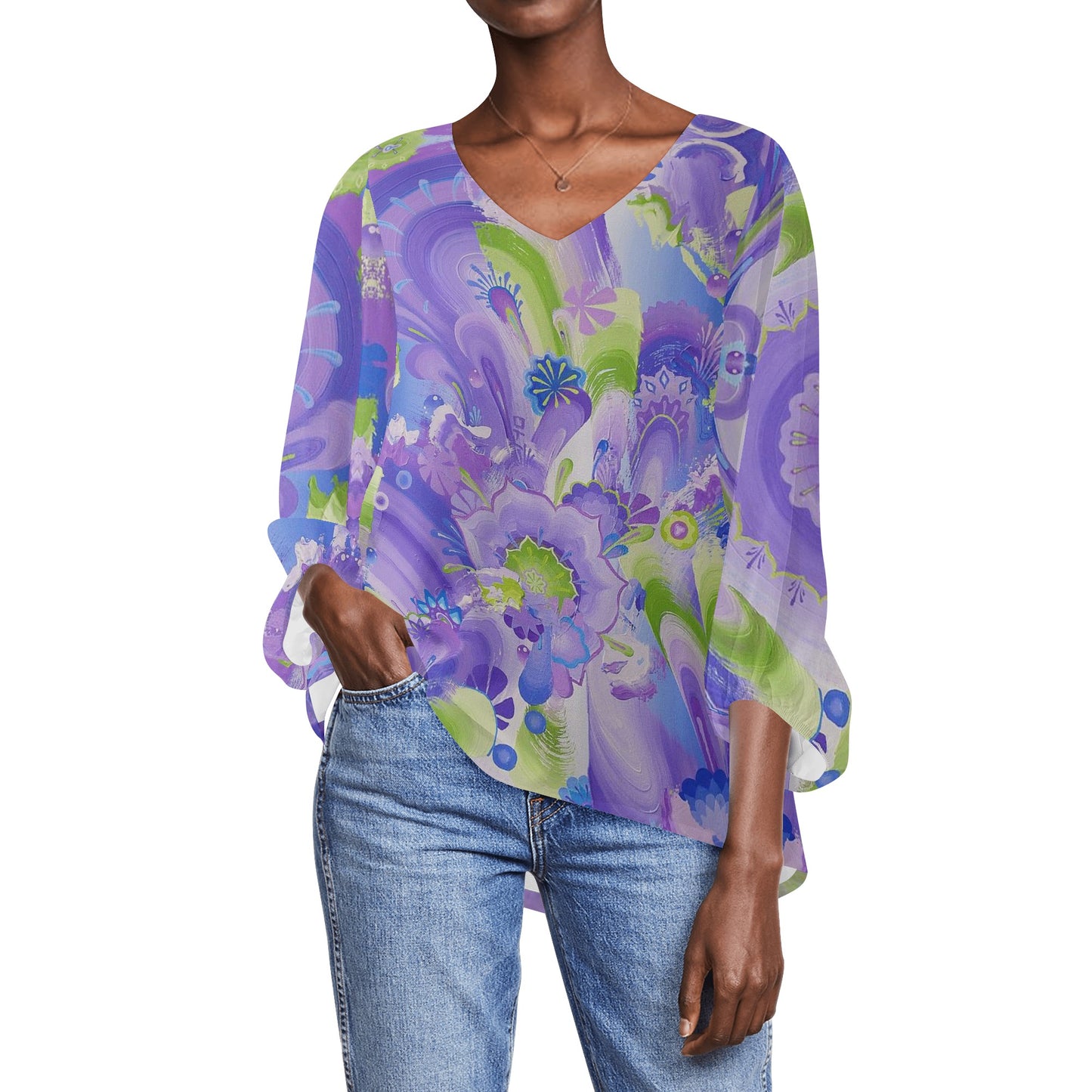 Moon Portal Puffy Long-sleeve Chiffon Blouse