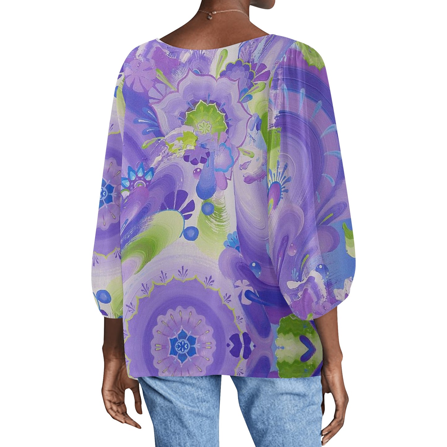 Moon Portal Puffy Long-sleeve Chiffon Blouse