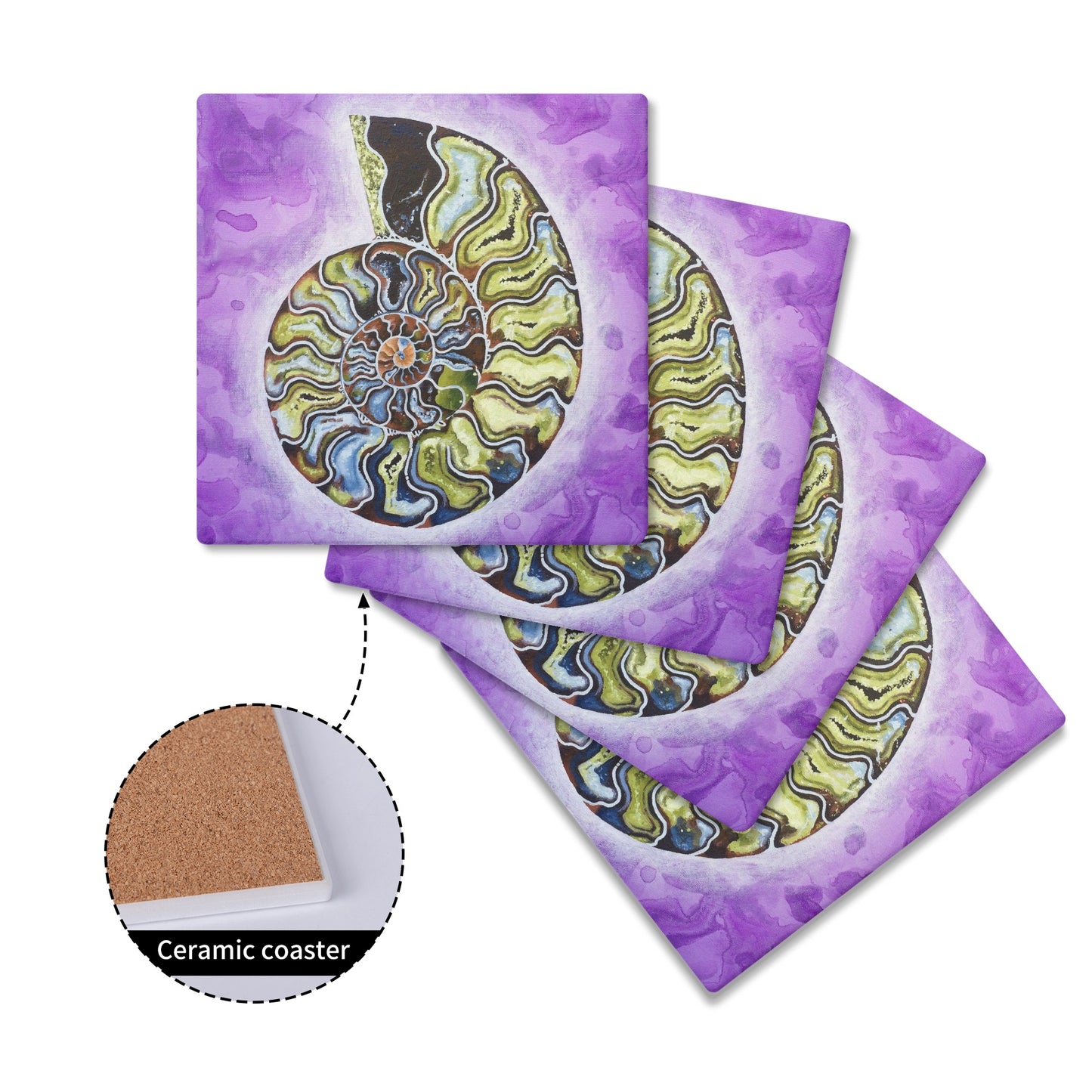 Ammonite Ceramic Coasters (set of 4)