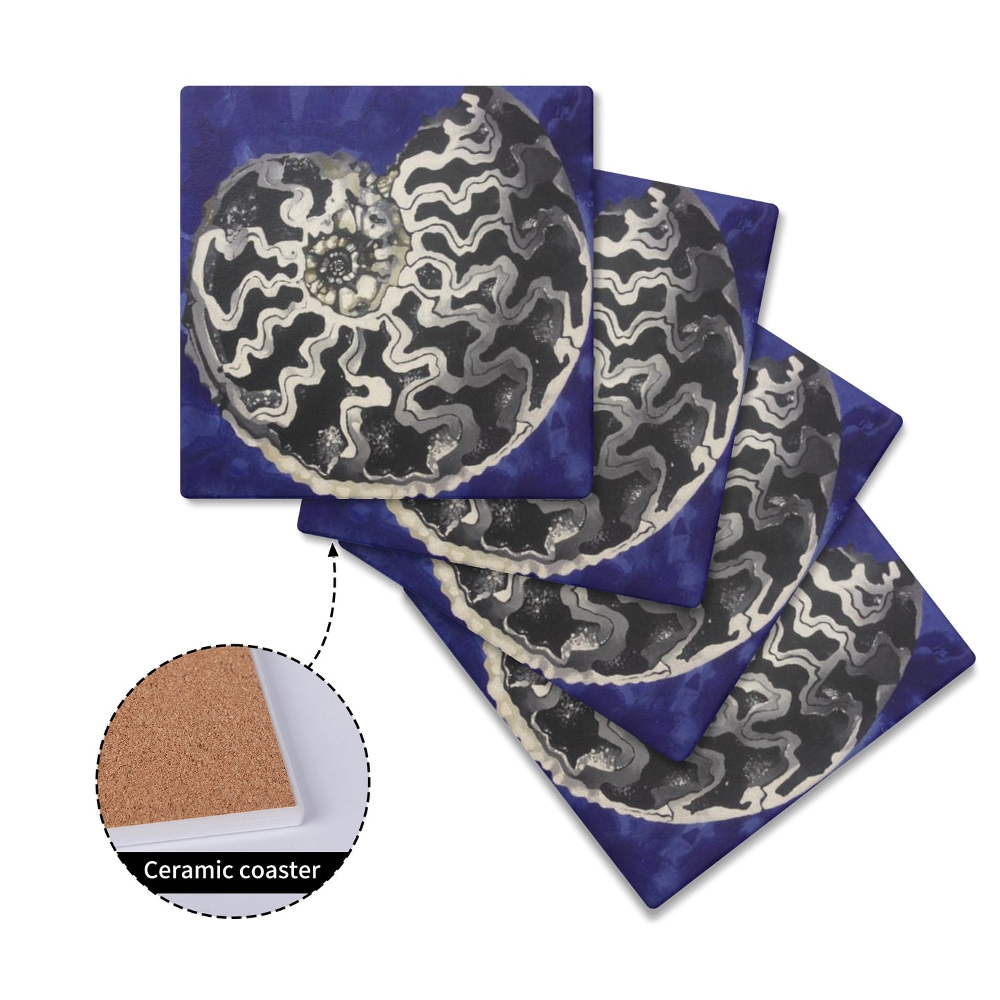 Pyritized Ammonite Ceramic Coasters (set of 4)