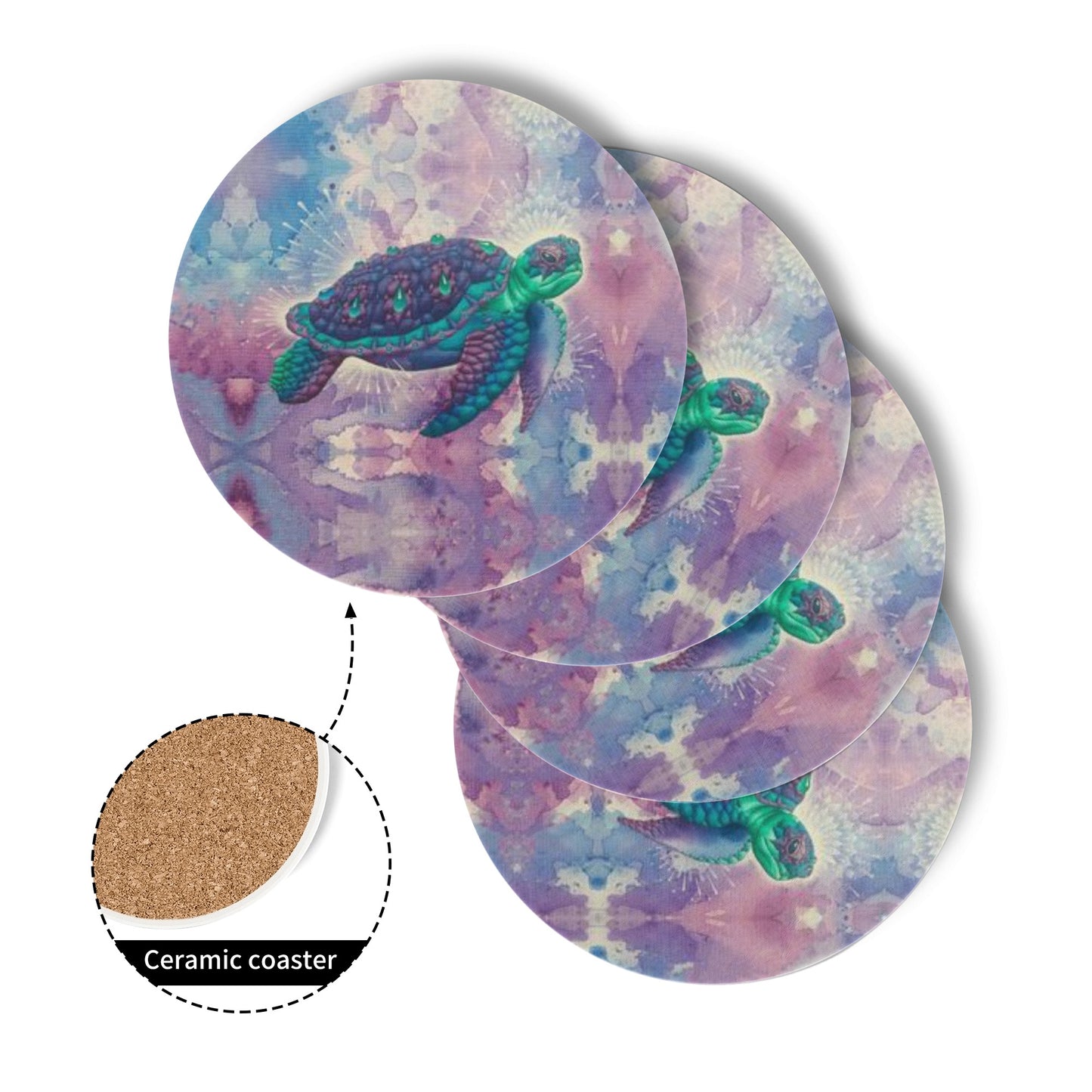 Space Turtle Ceramic Coasters (set of 4)