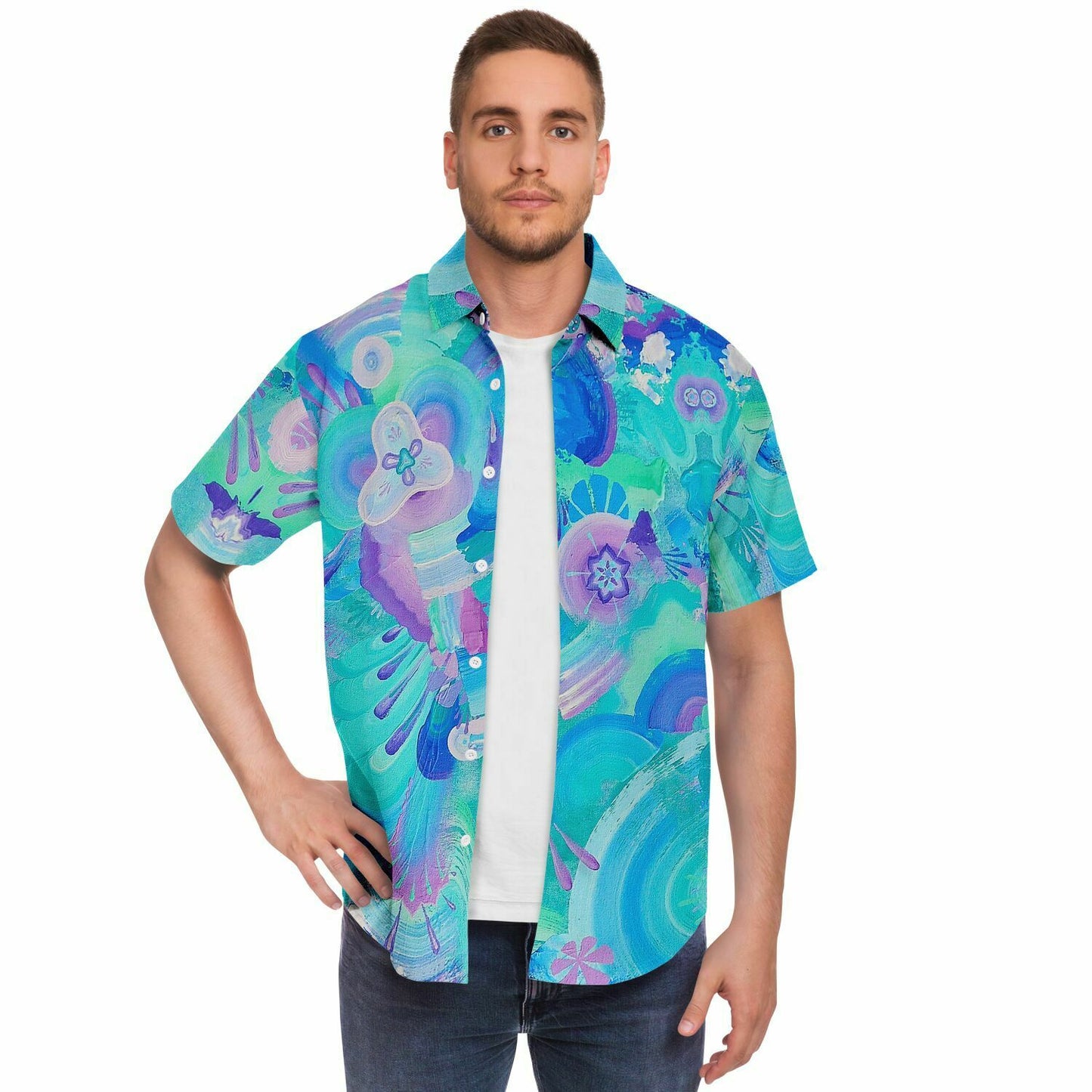 Atmospheric Mycelium Short Sleeve Button Down Shirt