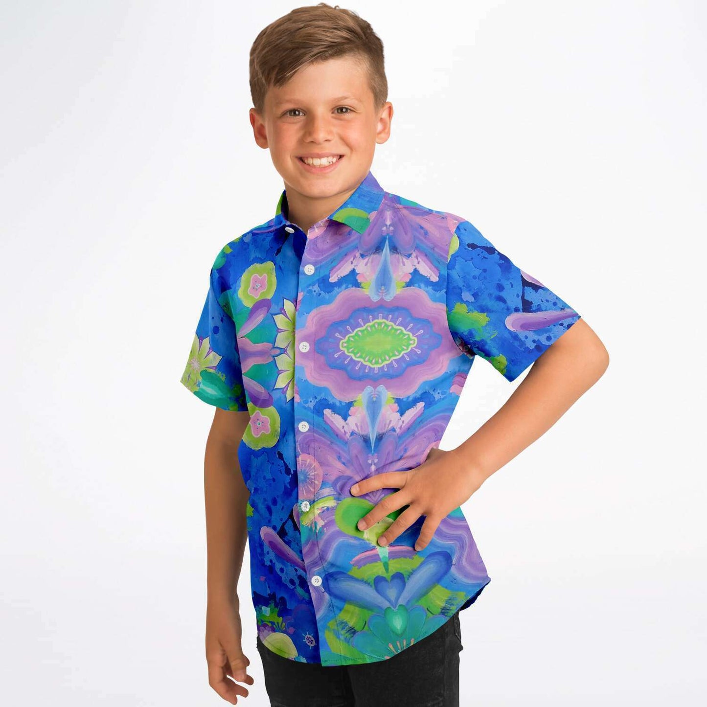 Be Like Water Kid's Short Sleeve Button Down Shirt