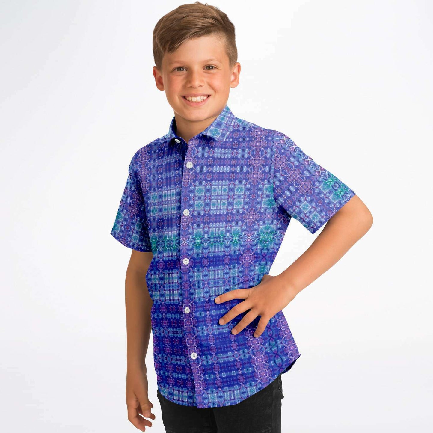 Four Leaf Clover Kid's Short Sleeve Button Down Shirt