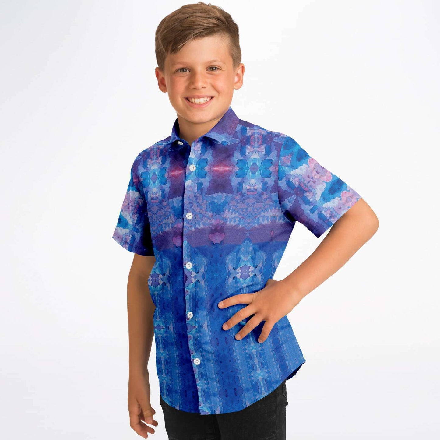 Jeweled Kid's Short Sleeve Button Down Shirt