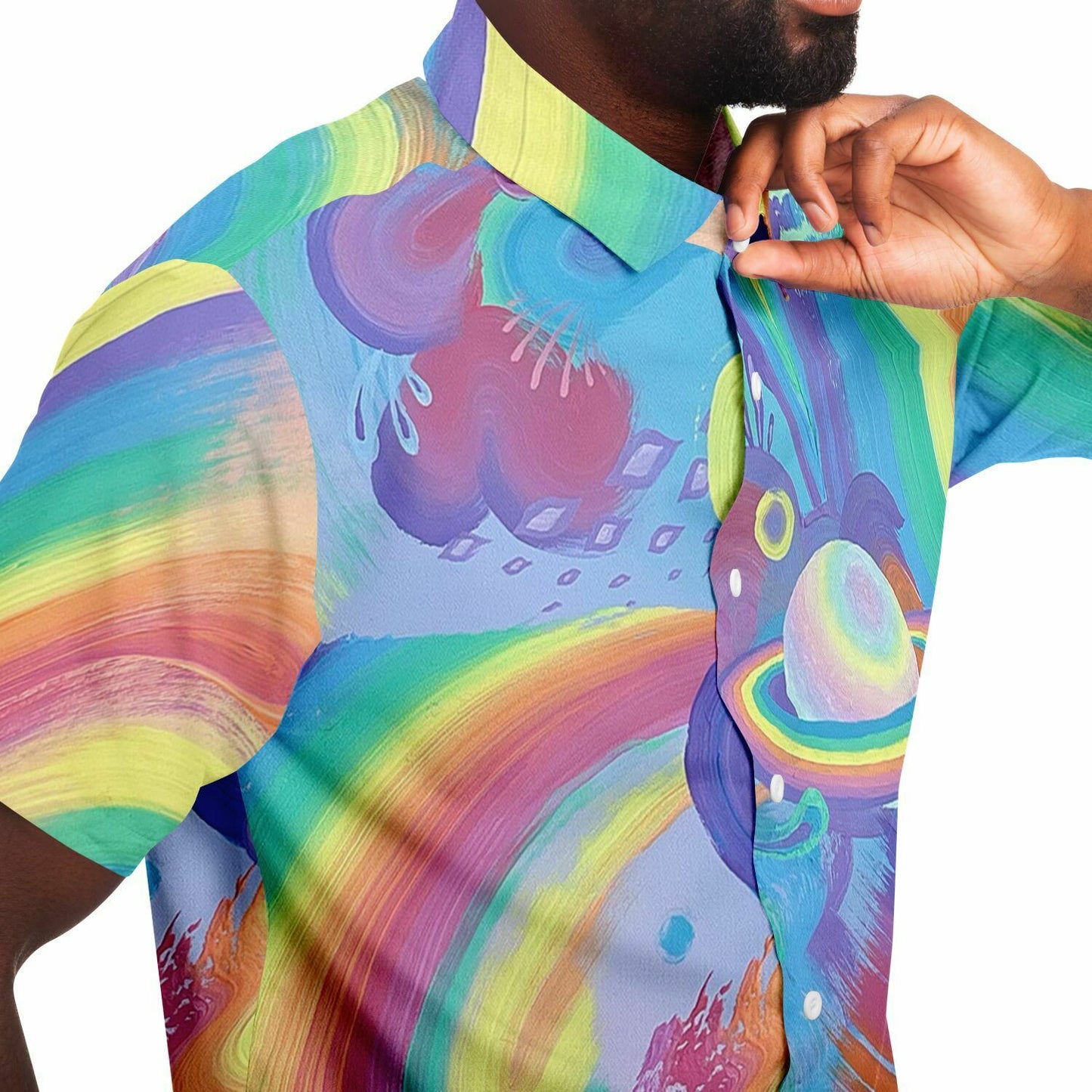 Rings of Splaturn Short Sleeve Button Down Shirt
