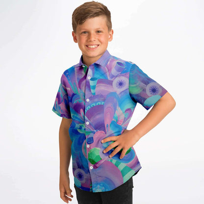 Purple Pupil Eater Kid's Short Sleeve Button Down Shirt