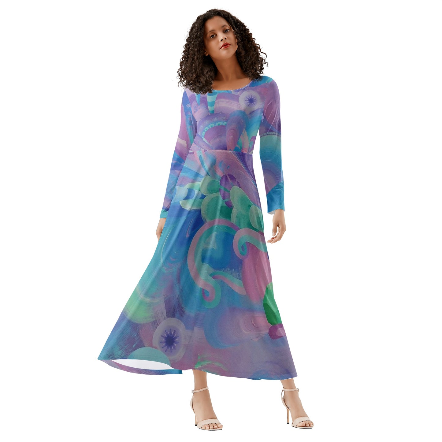 Purple Pupil Eater Long Sleeves Flowy Long Dresses