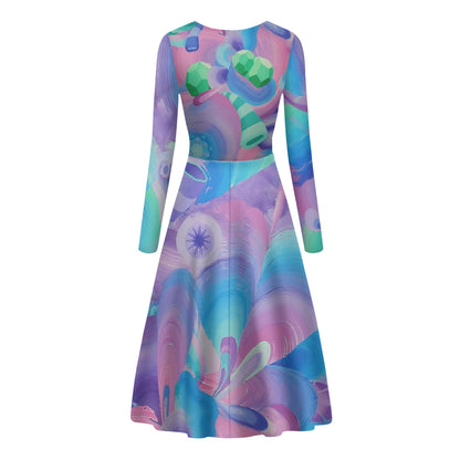Purple Pupil Eater Long Sleeves Flowy Long Dresses