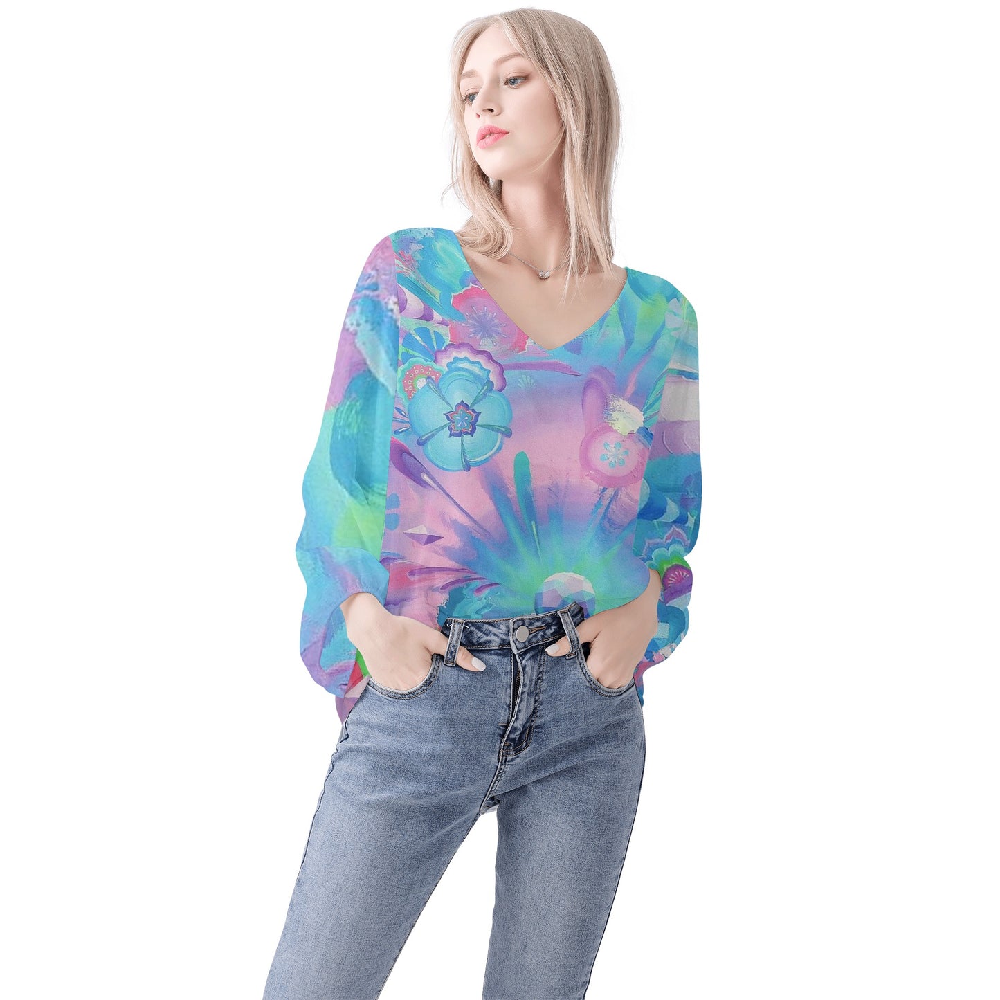 Big Bangarang Puffy Long-sleeve Chiffon Blouse