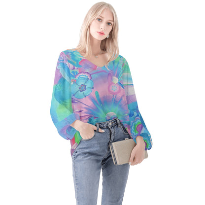 Big Bangarang Puffy Long-sleeve Chiffon Blouse