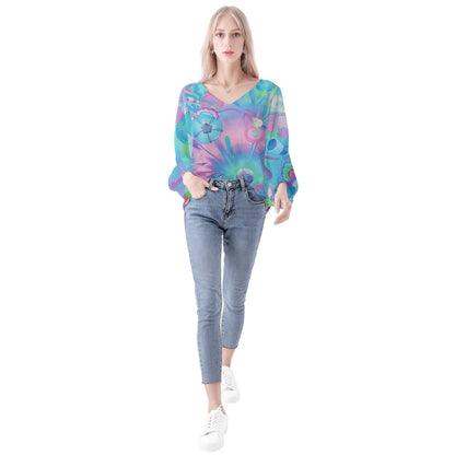 Big Bangarang Puffy Long-sleeve Chiffon Blouse