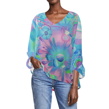 Big Bangarang Puffy Long-sleeve Chiffon Blouse