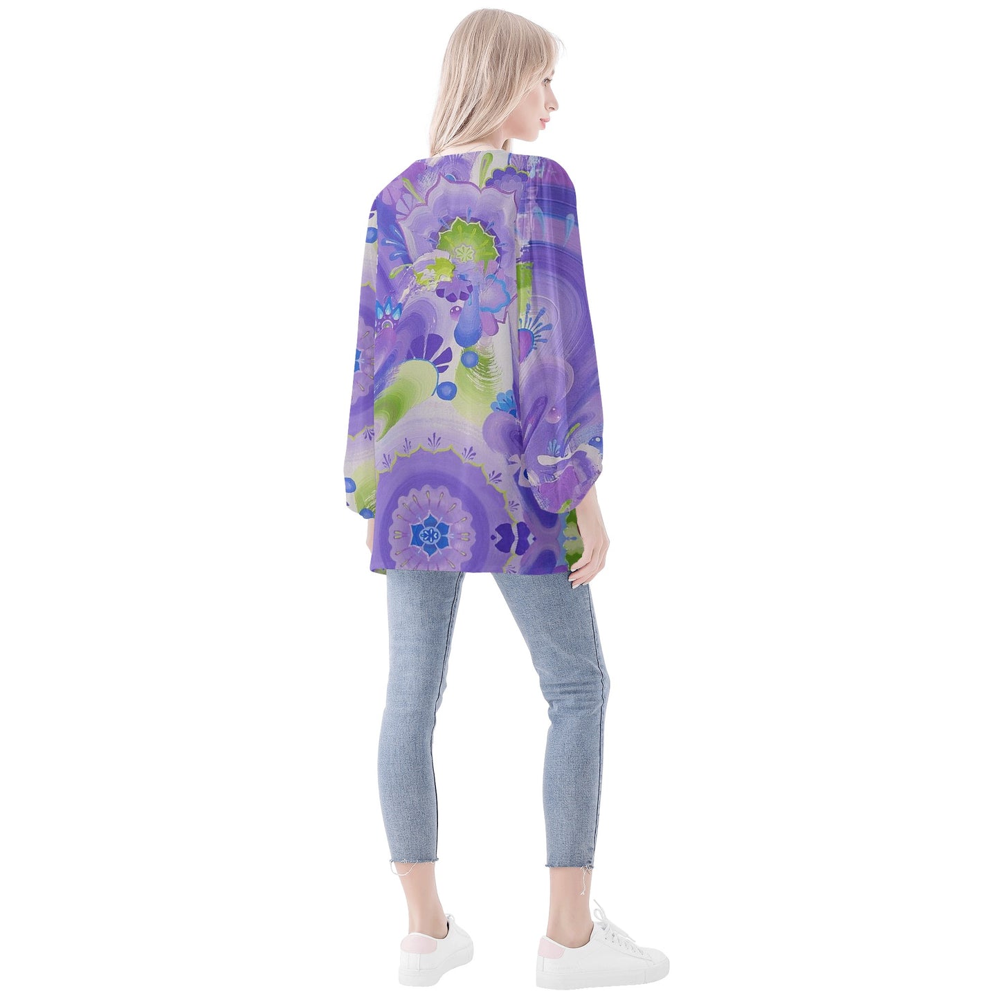 Moon Portal Puffy Long-sleeve Chiffon Blouse