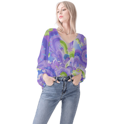 Moon Portal Puffy Long-sleeve Chiffon Blouse