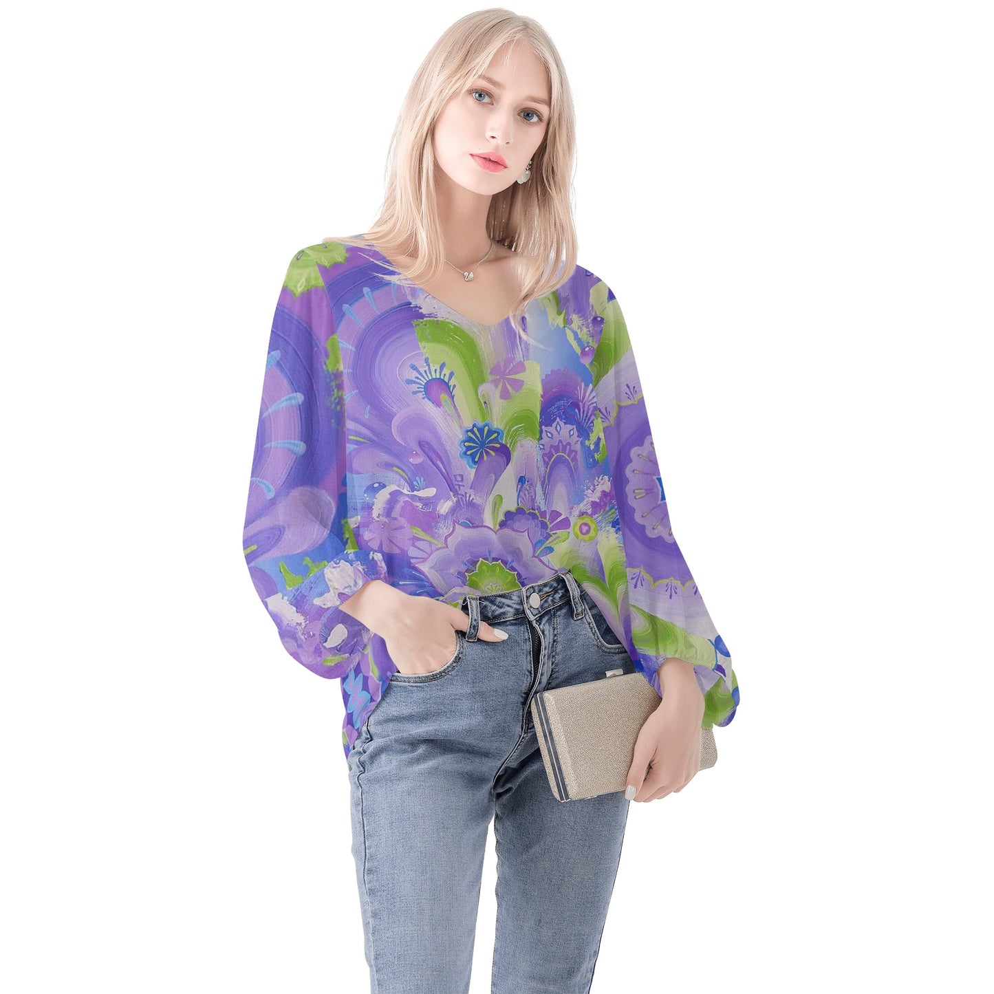 Moon Portal Puffy Long-sleeve Chiffon Blouse