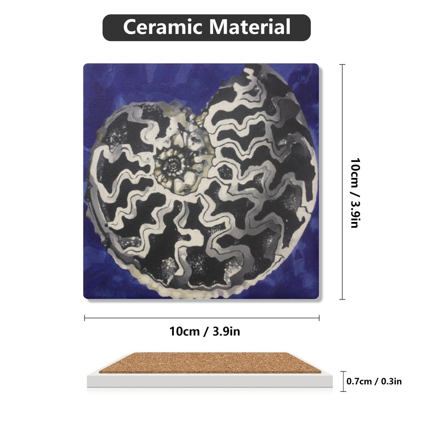 Pyritized Ammonite Ceramic Coasters (set of 4)