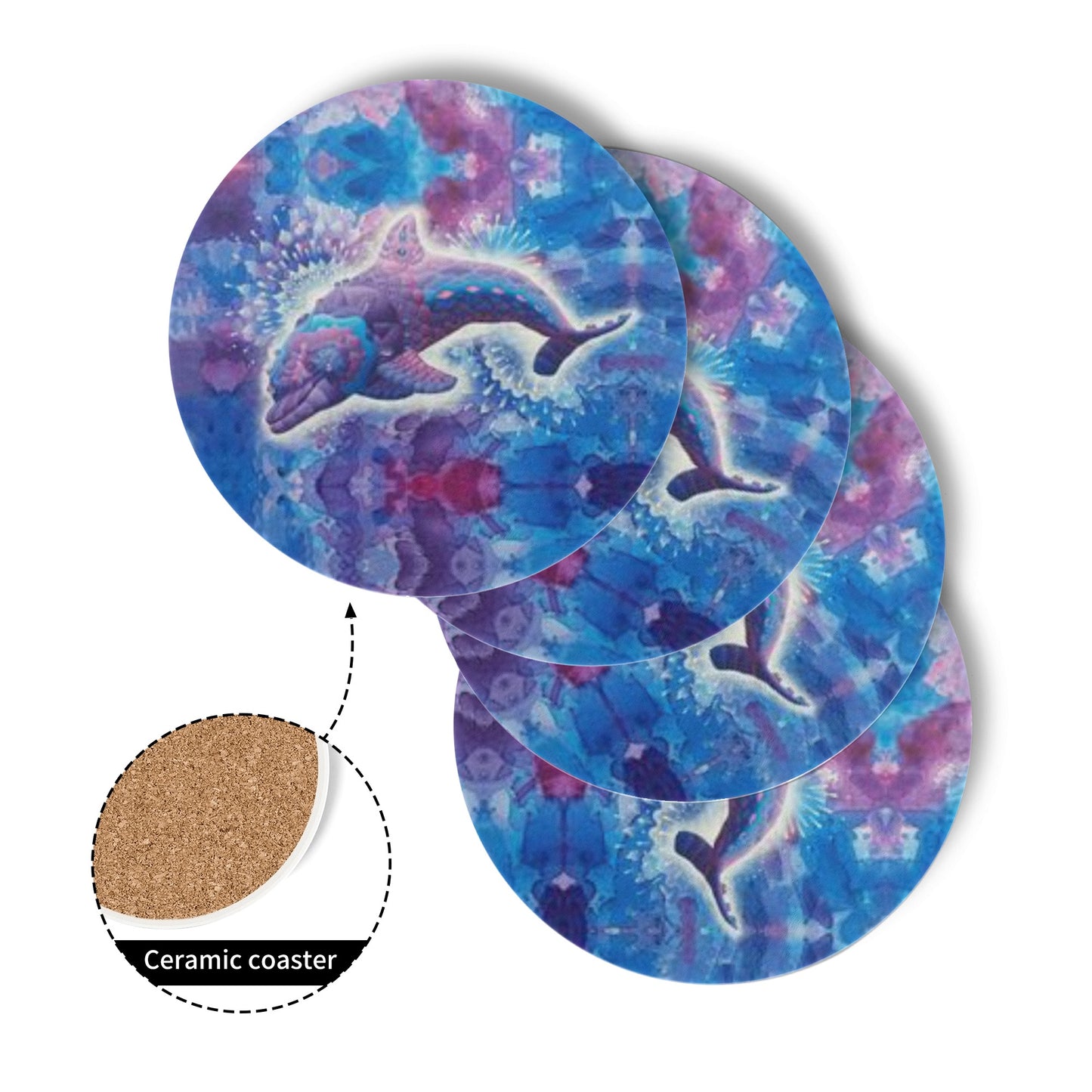 Jeweled Dolphin Ceramic Coasters (set of 4)
