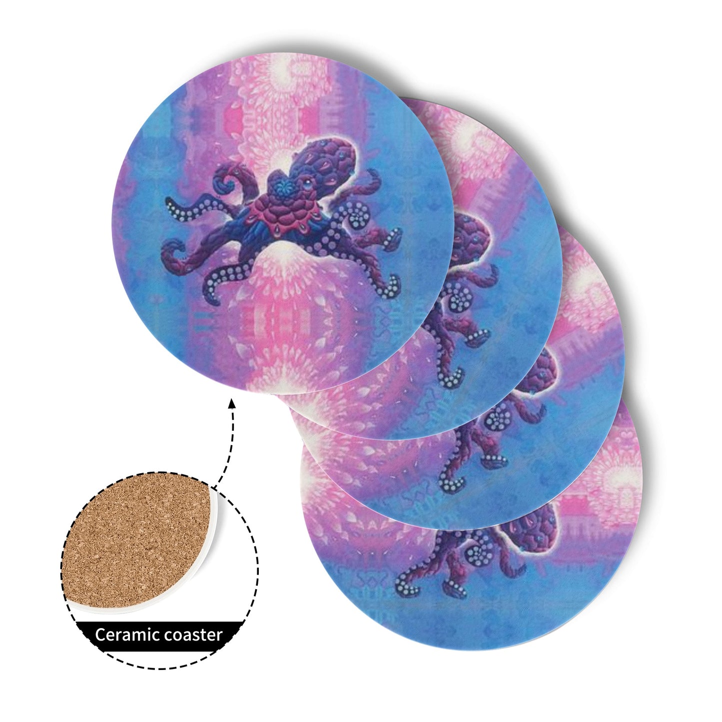 Technicolor Octopus Ceramic Coasters (set of 4)