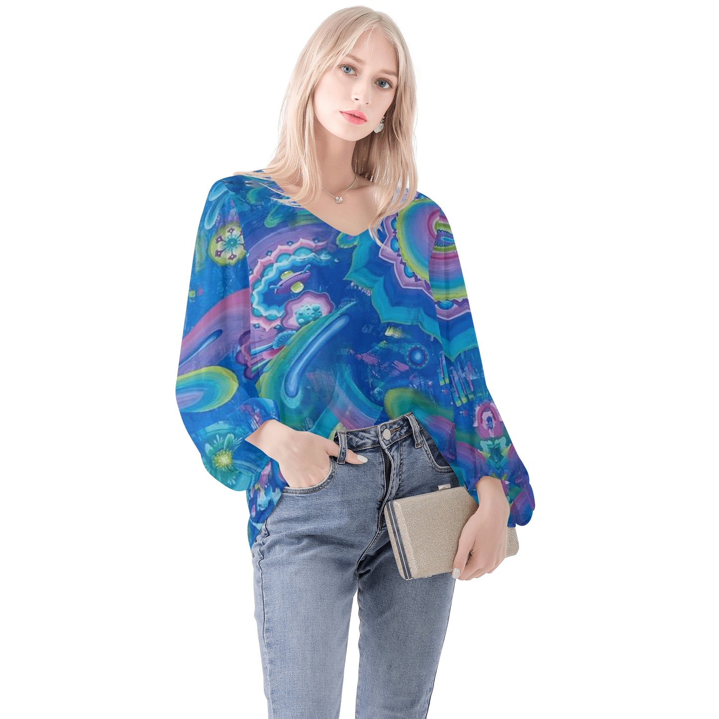 Infinite Everything Puffy Long-sleeve Chiffon Blouse