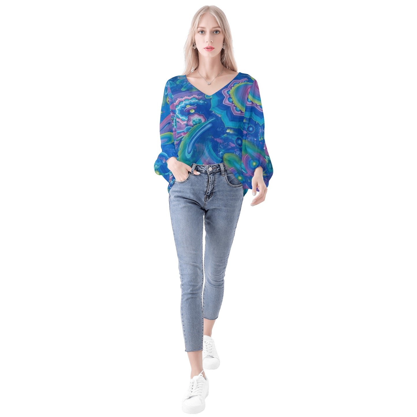 Infinite Everything Puffy Long-sleeve Chiffon Blouse