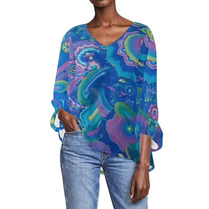 Infinite Everything Puffy Long-sleeve Chiffon Blouse