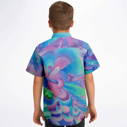 Purple Pupil Eater Kid's Short Sleeve Button Down Shirt