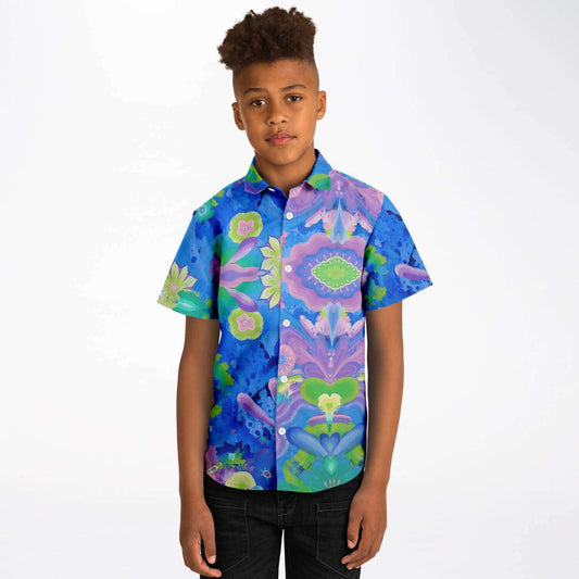 Be Like Water Kid's Short Sleeve Button Down Shirt